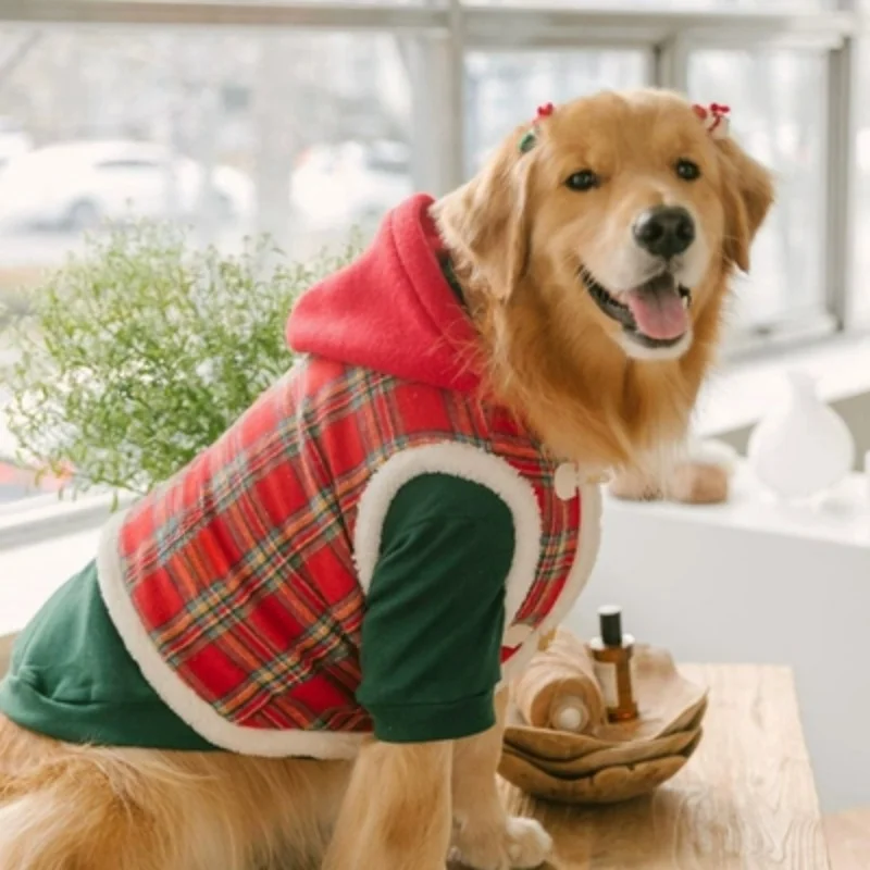 Big Dog Christmas Clothes Winter Golden Hair Huskies Labrador Medium and Large Dog New Year Cotton Clothes Vest