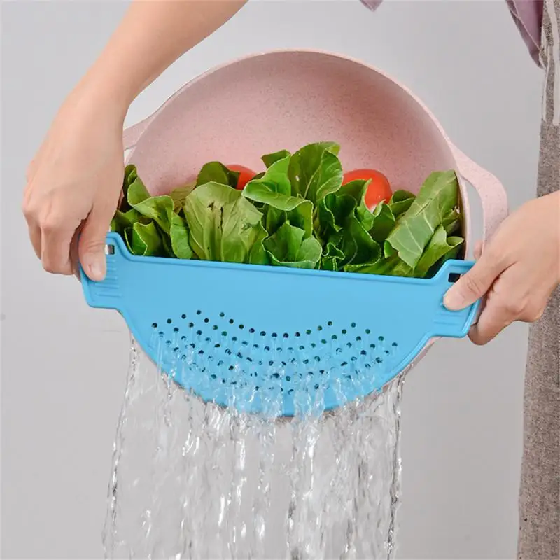 Kitchen Accessories Plastic Drain Basket Wash Rice Filter Leakproof Baffle Funnel for Jars Kitchen Gadget Pot Side Drainer