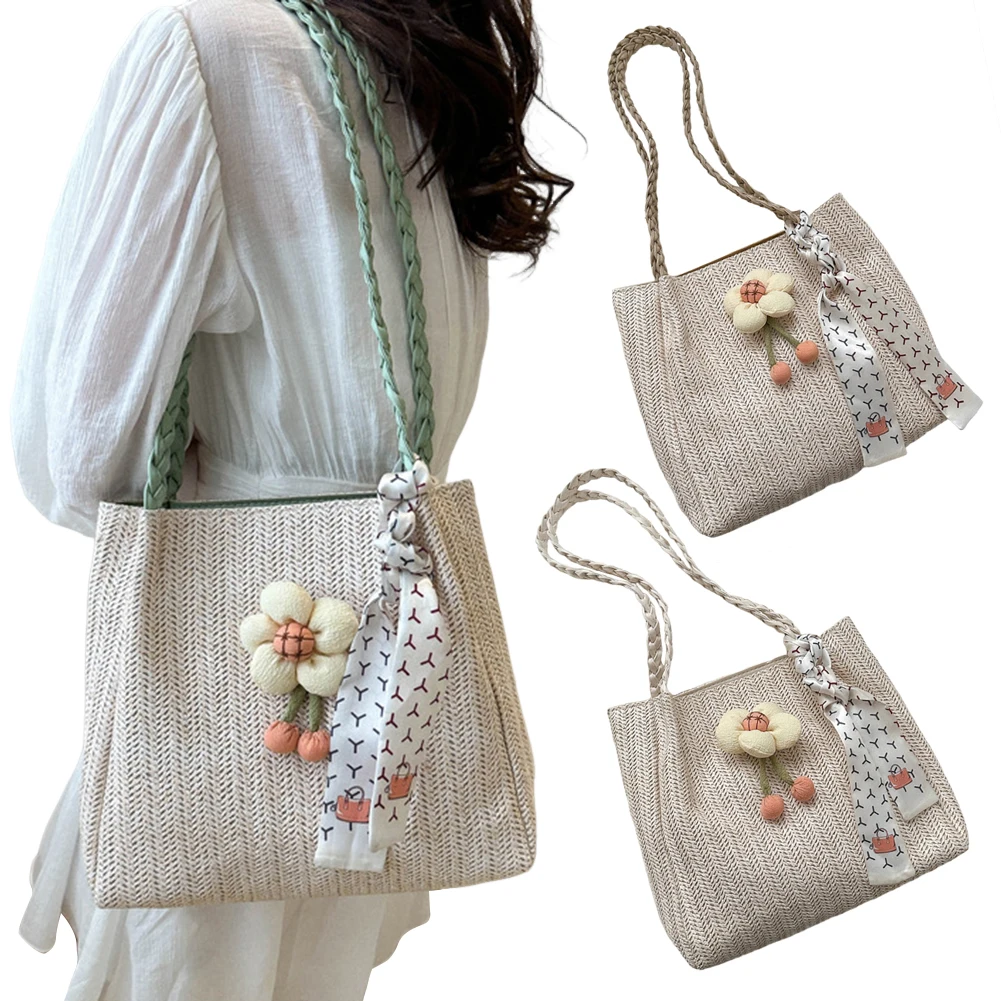 

Woven Straw Tote Bag,Elegant Shoulder Bag,For Beach Vacation,Large Capacity Women Woven Bag,Commuting Shopping,Bohemian Style