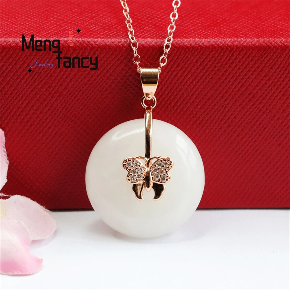 

Natural Hetian White Jade Peace Buckle Butterfly Necklace Simple Elegant Personality Fashion Charm Versatile Beauty Jewelry Gift