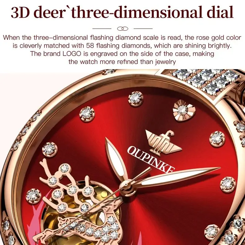 OUPINKE 3211 Automatic Watch for Ladies Hollow out Diamond Deer Design Ceramic Strap Waterproof Luminous Ladies' Watches NEW