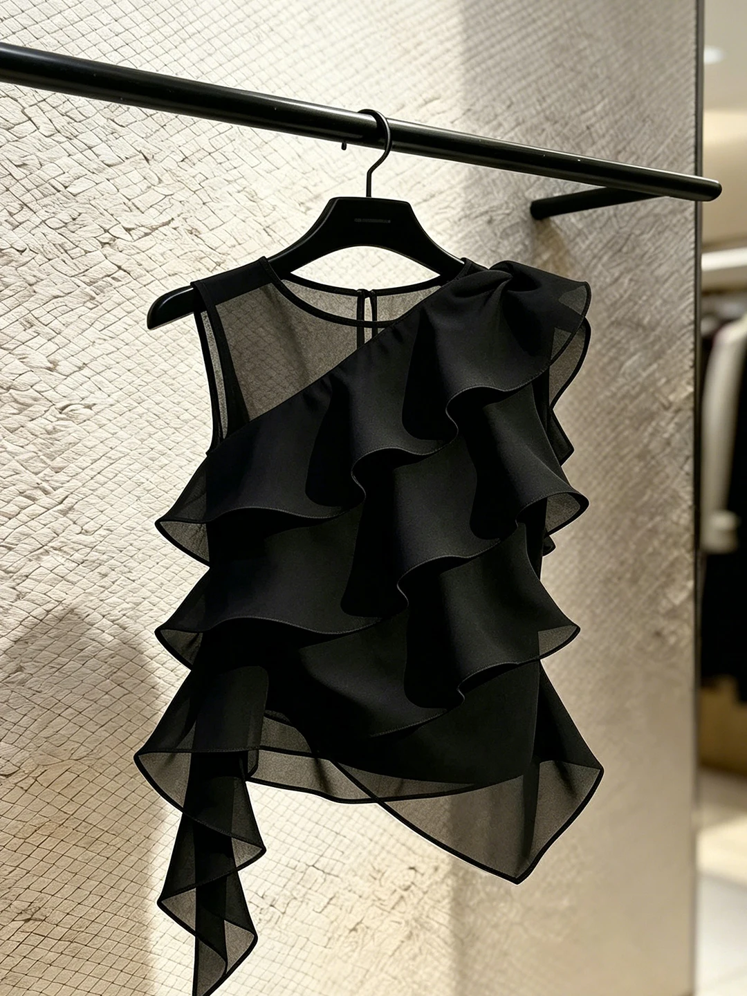 Black Lace Trim Sleeveless Vest Women's Fashionable Summer Top Versatile Casual round Neck Commute Style Regular Fit Outerwear