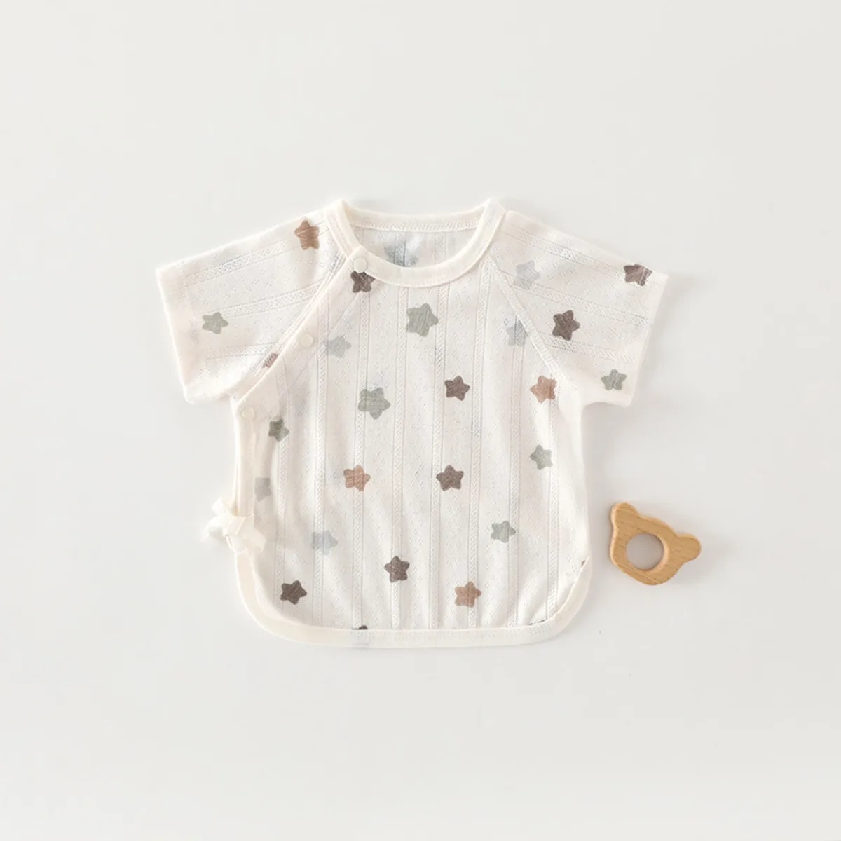 0-3M Newborn Baby Summer Cotton Half-back Shirt Floral Jacquard Breathable Short Sleeve Infant Top A-Class Unisex Clothes