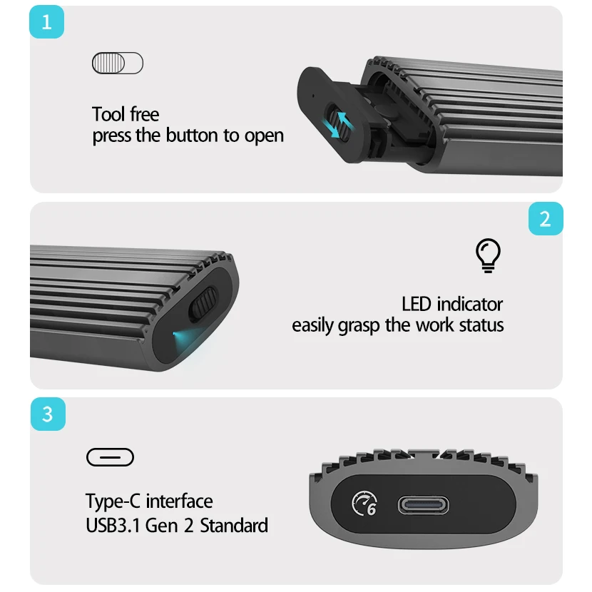 فيكسيرو M.2 PCIe NVMe SSD الضميمة NGFF SATA HD الخارجية نوع C إلى USB صندوق تخزين القرص الصلب M2 غطاء معدني لأجهزة الكمبيوتر المحمول