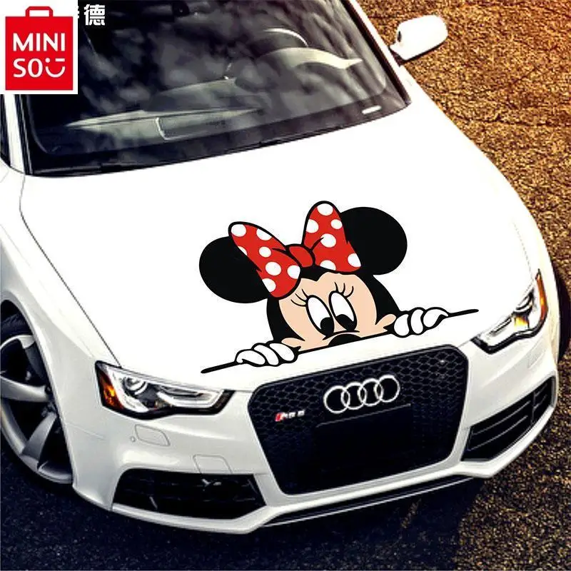 MINISO Car Creative Personalized Door Stickers Cute Cartoon Mickey Minnie Couple Rear Decoration Stickers Accessories