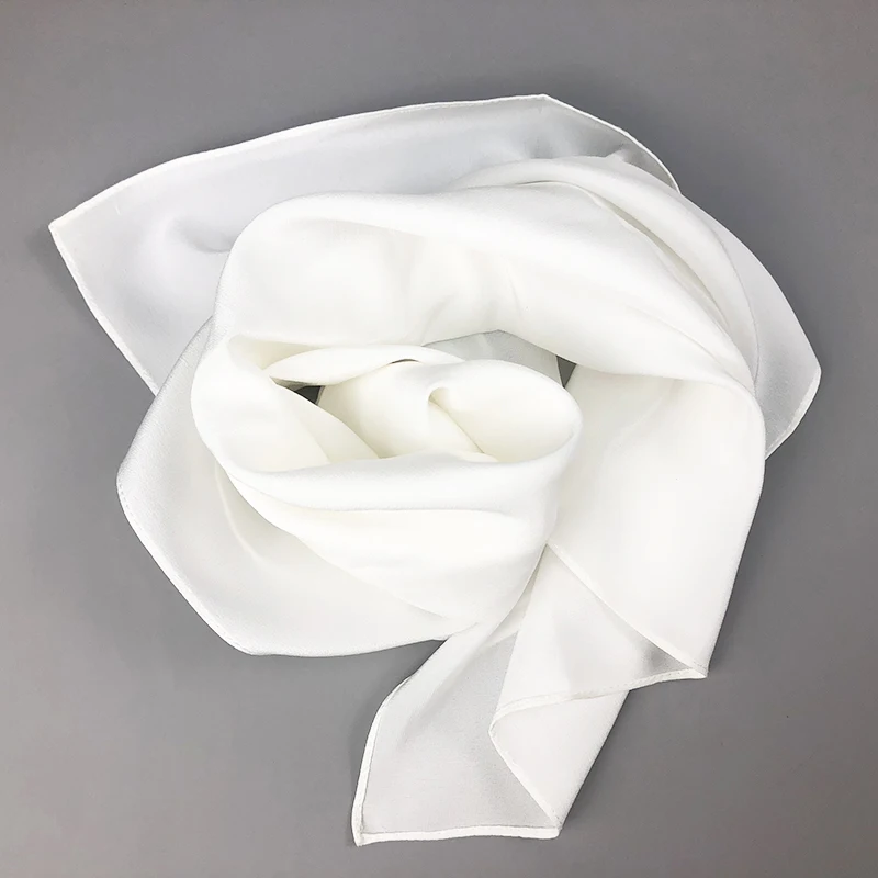 

2021 Women Real Silk Scarf Square Neck Shawls Lady White Solid Crepe Bandana Hair Band Kerchief Scarf Hijabs for DIY Painting