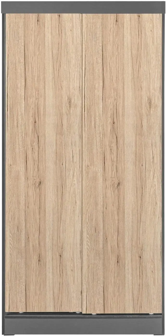 Modern Wood Double Sliding Door Wardrobe Natural Oak/Gray