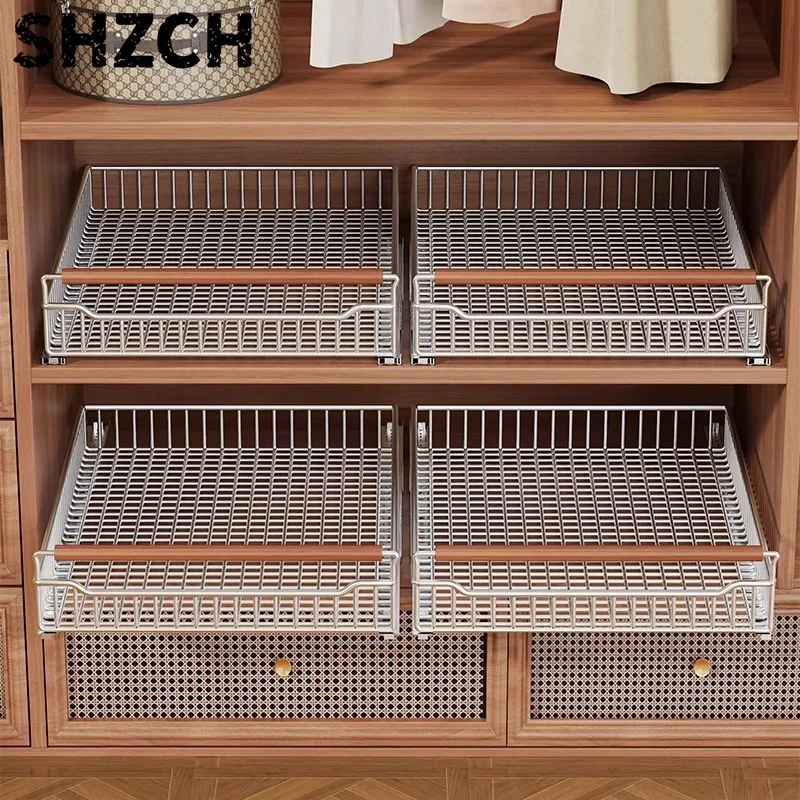 Stainless Steel Jeans Closet Bag Organization Bedroom Storage Rack Box Pull Out Kitchen Storage Large Capacity Undertable Drawer