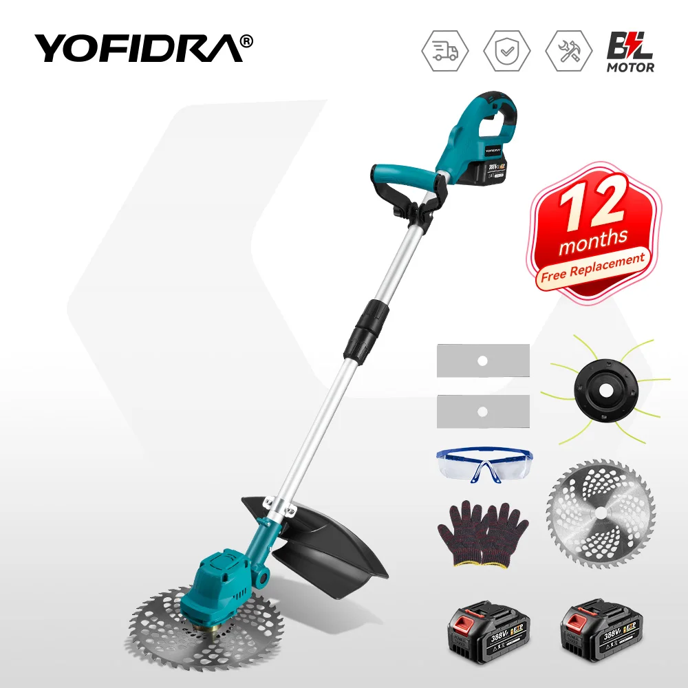 YOFIDRA 9 Inch Brushless Electric Lawn Mower Length Adjustable Cordless Garden Grass Weeding Tools For Makita 18V Battery