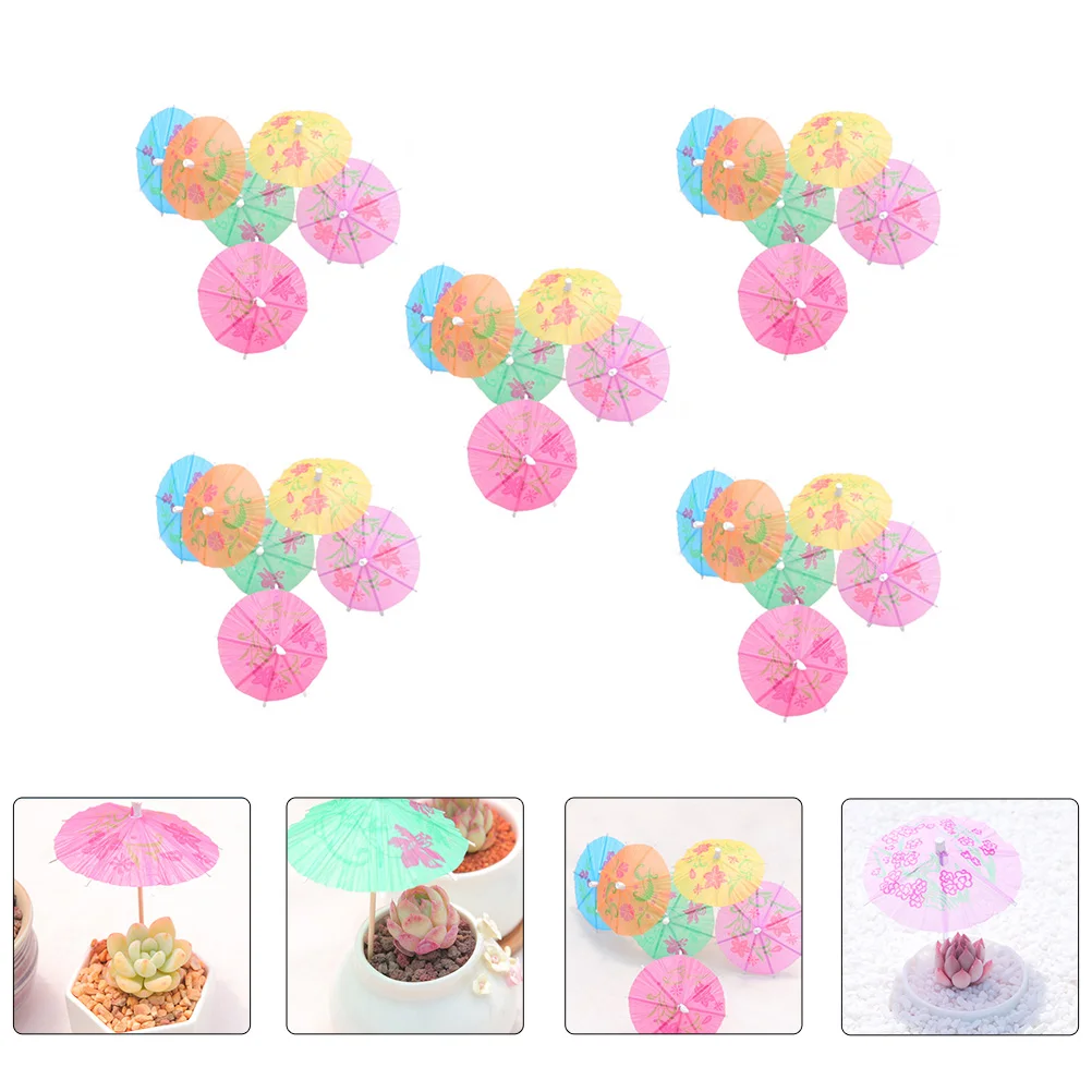 

30pcs Tropical Luau Umbrellas Mini Wooden Cocktail Topper Paper Umbrella Bonsai Micro Landscape Succulent Plants Decor