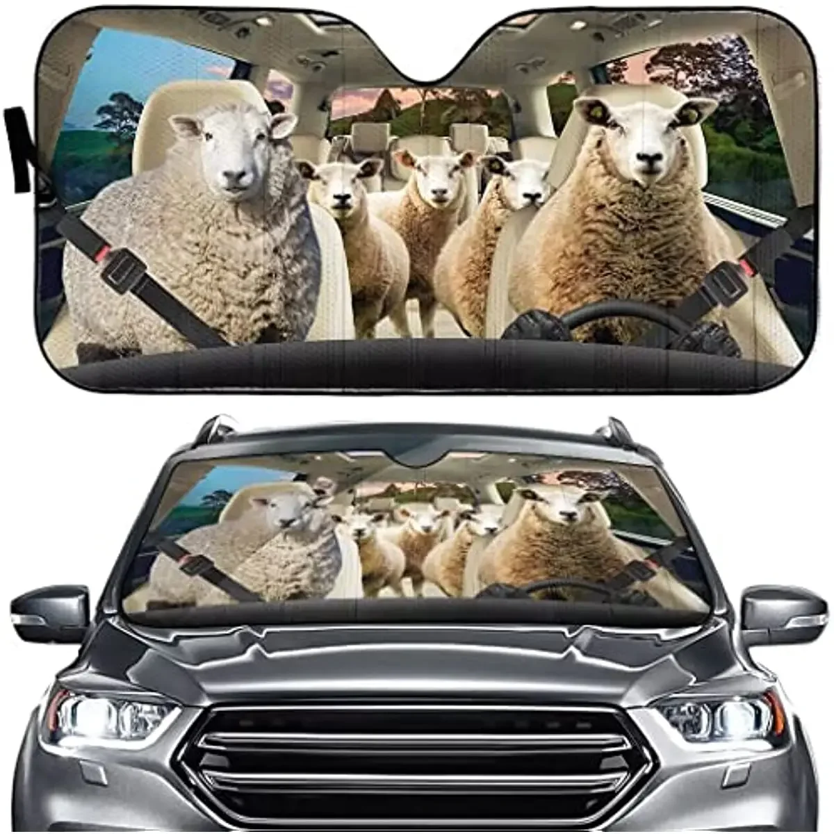 Sunshade for Car Windshield Sheep Family Automotive Window Sunshades Funny Family Windshield Sun Shade Animal Shades