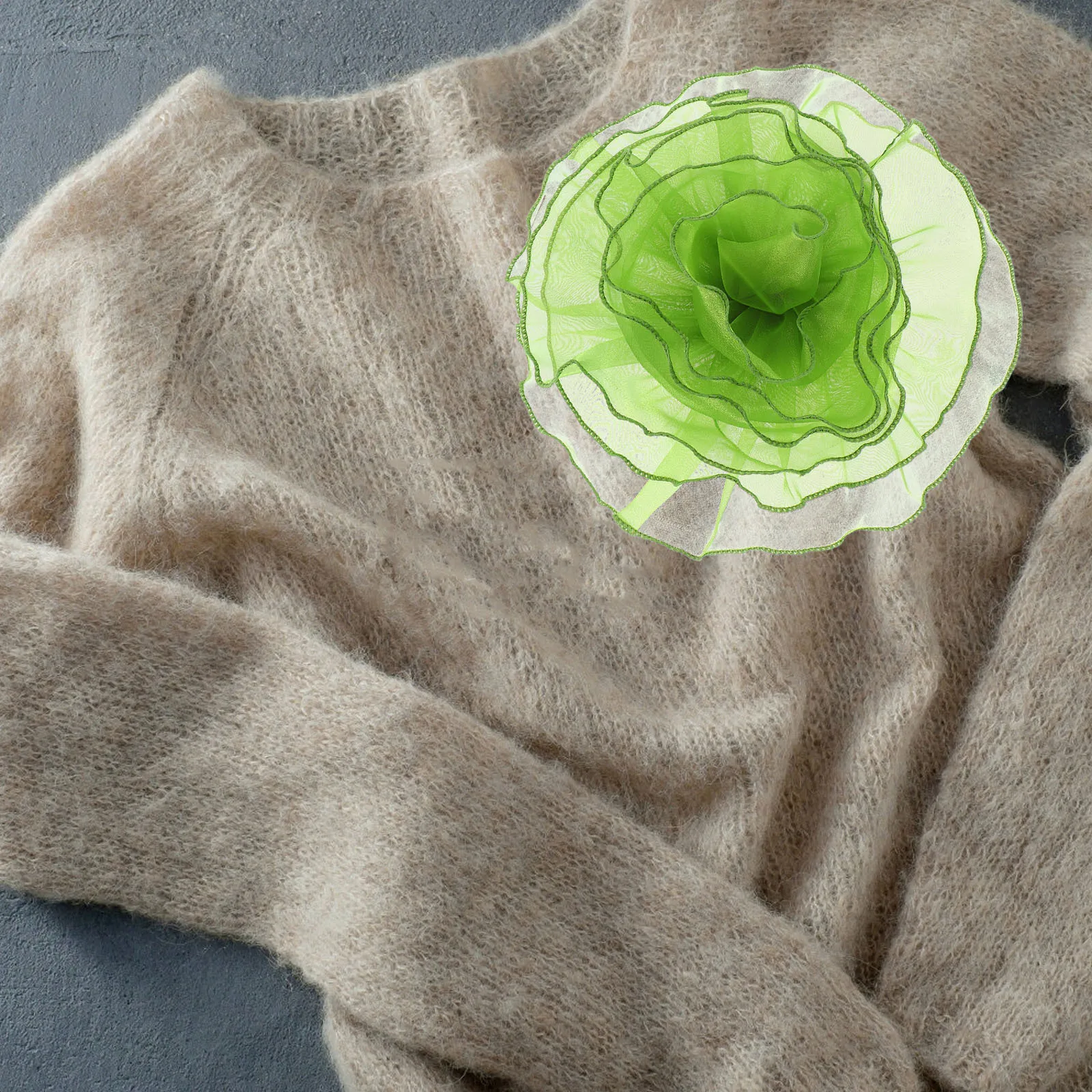 اضافية كبيرة الأخضر الأورجانزا النسيج زهرة بروش دبوس كبير الأزهار التلبيب دبابيس الزفاف الرقص اكسسوارات الحفلات زهرة كبيرة بروش دبوس