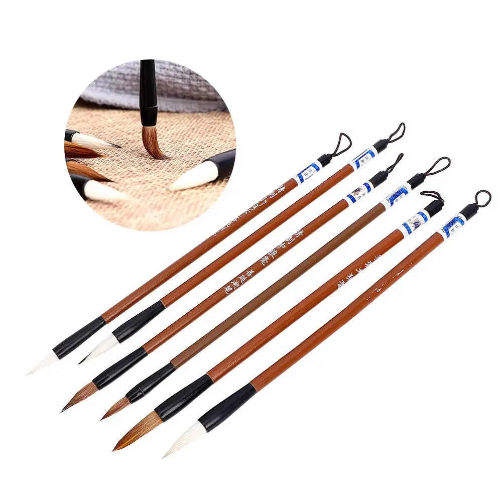 6 шт./компл. бамбуковая кисть для рисования, тренировочная кисть для письма, традиционная китайская каллиграфия, кисть для письма из волос волка