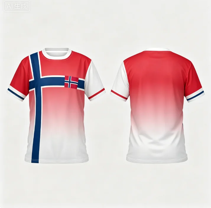 Norway Flag Gradient Football T Shirt Big Nordic Cross Print National Flag Badge Short Sleeve Men Soccer Fan Sports Jersey - view 5