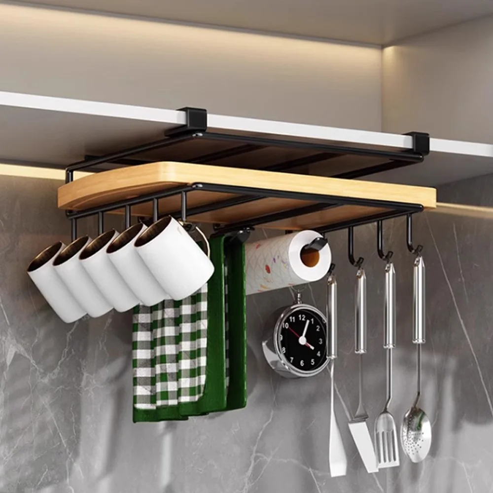 No-Drill Under Cabinet Hanging Rack Multi-Purpose Organizer for Cutting Boards & Pot Lids Space-Saving Kitchen Shelf