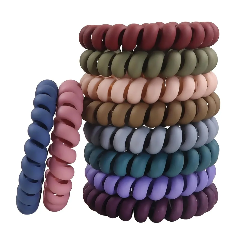 10 Pieces Spiral Hair Ties No Damage Phone Cord Coils Ponytail Holders for Women and Girls Thick Thin Hair No Crease Elastic Hair Bands 10 Colors