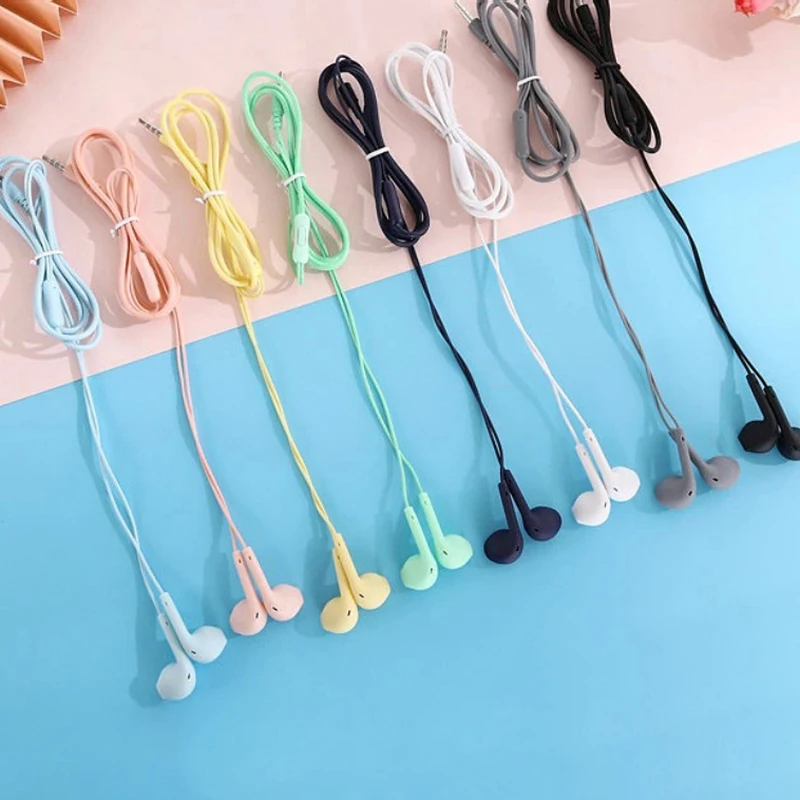 3.5mm Jack Candy Color Macaron Wired Headset In-ear With Microphone Music Call Student Business Simple Wired Headset Unisex