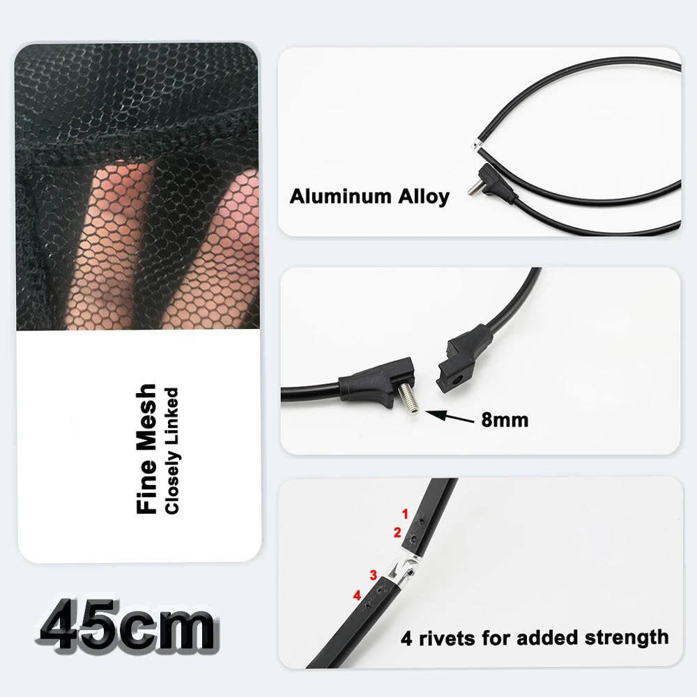 Marke MBLN, 328 cm/129 Zoll Gesamtlänge, ultraleicht insgesamt 414 g, tragbarer Kescher, Netzgriff aus Carbon, Netzkopf aus Aluminiumlegierung – Detail 6