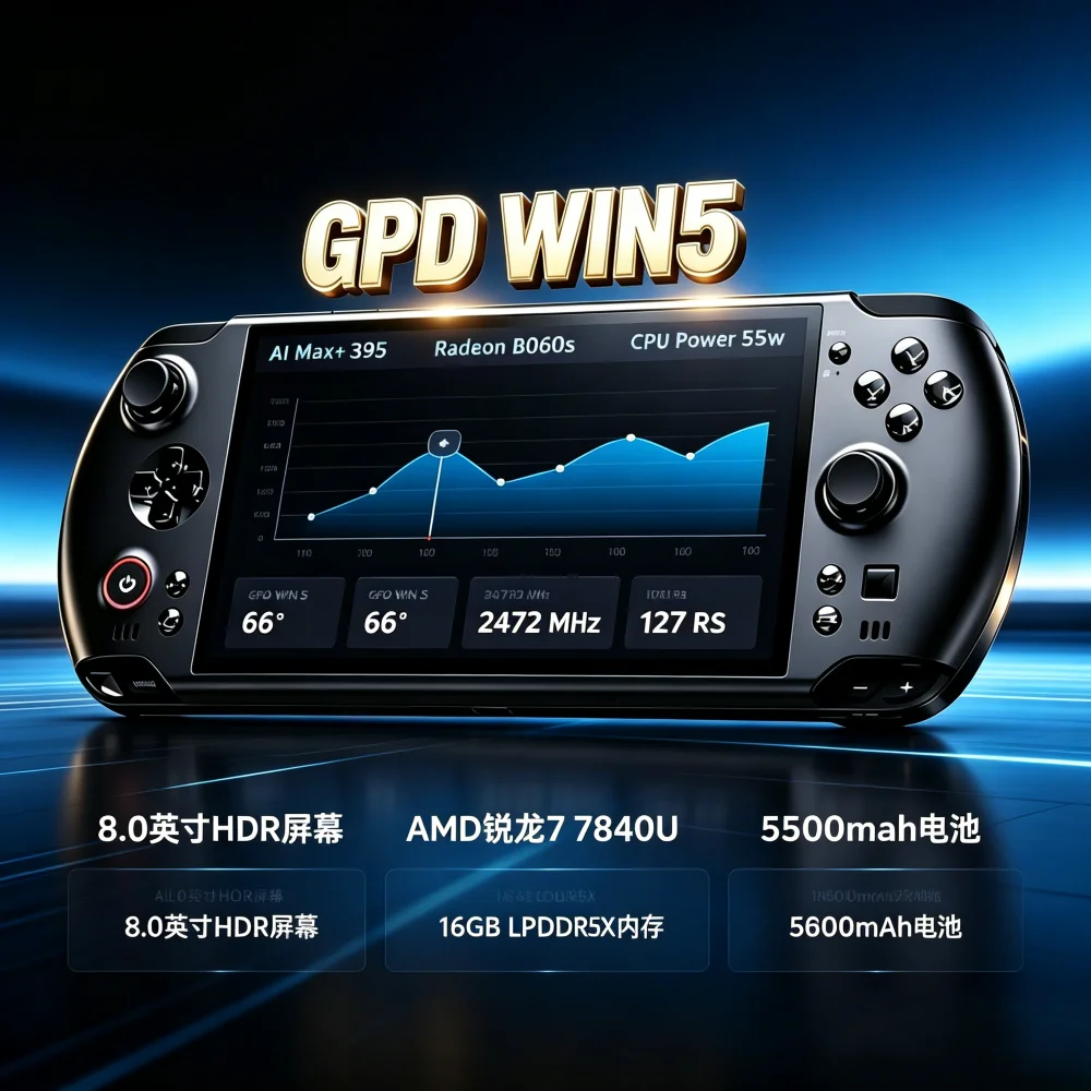 

GPD Win 5 Windows 11 Portable Processor Radeon 8060S Core Display AMD395 M.2 2280 SSD 7" 120Hz Portable Game Console