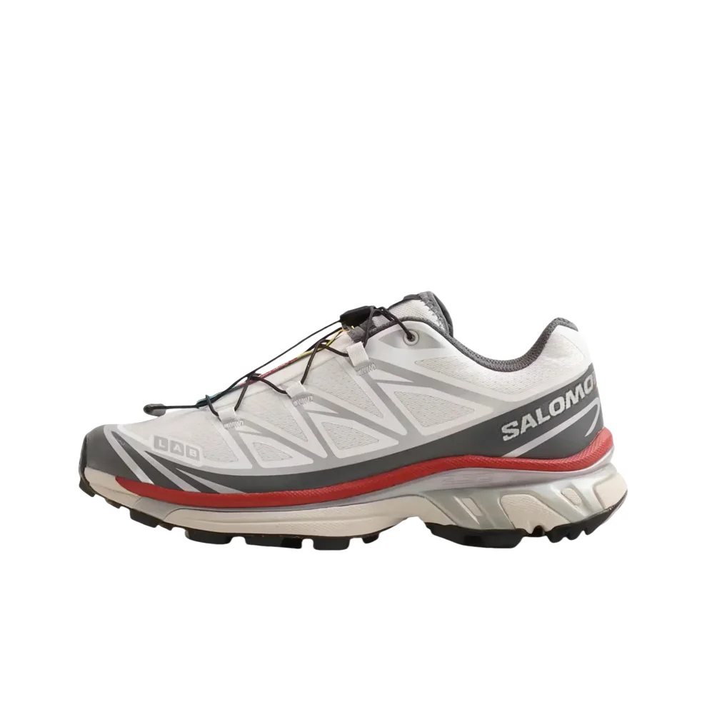

SALOMON XT 6 Cushioning Abrasion Resistant Coverage Support Running Shoes Unisex White Gray Red 478644