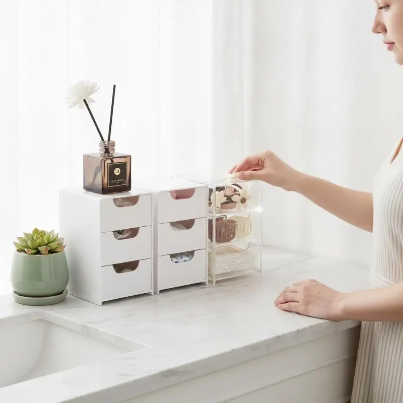 Easy to Clean 3 Layer Clear Desktop Drawer Storage Organizer Space Saving Holder for Office Stationery Cosmetics