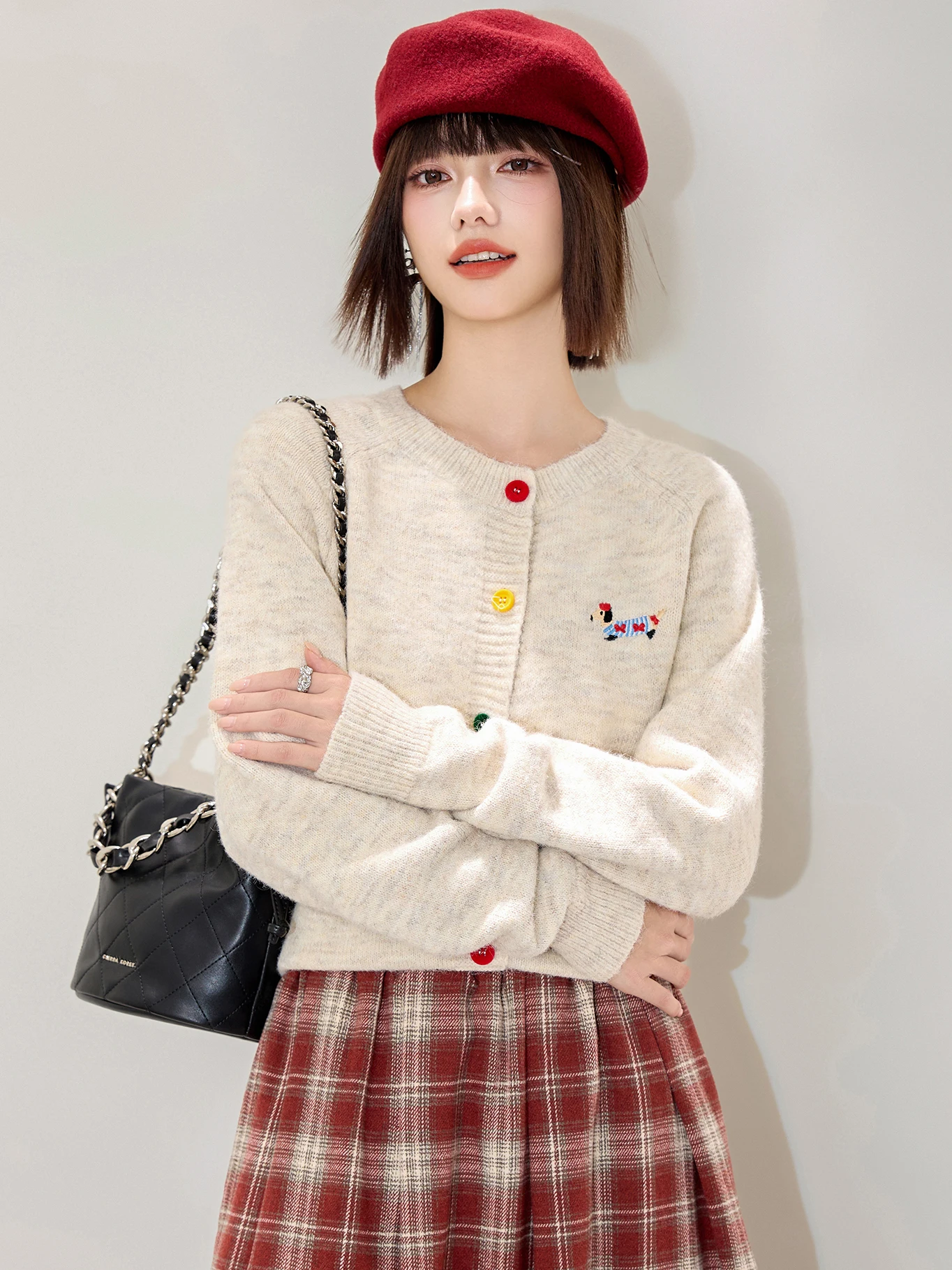 

Женский кардиган, свободный повседневный новый вязаный свитер с круглым вырезом и пуговицами для собак, женский топ, весна-осень 2025