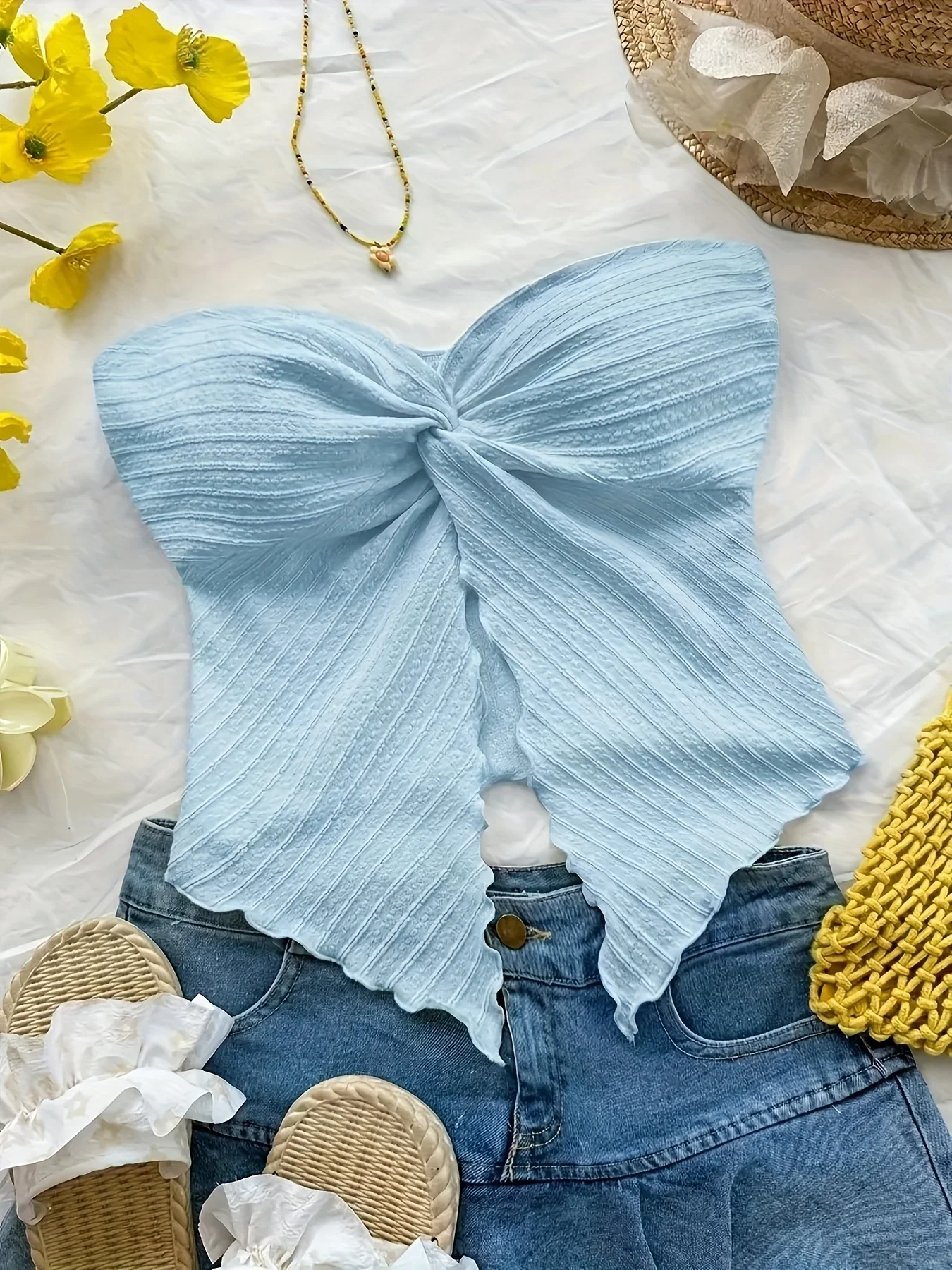 Women's Elegant Spring-Autumn Off-Shoulder One-Shoulder Blue Bodice Unique Medium Elastic Sensation Blouse