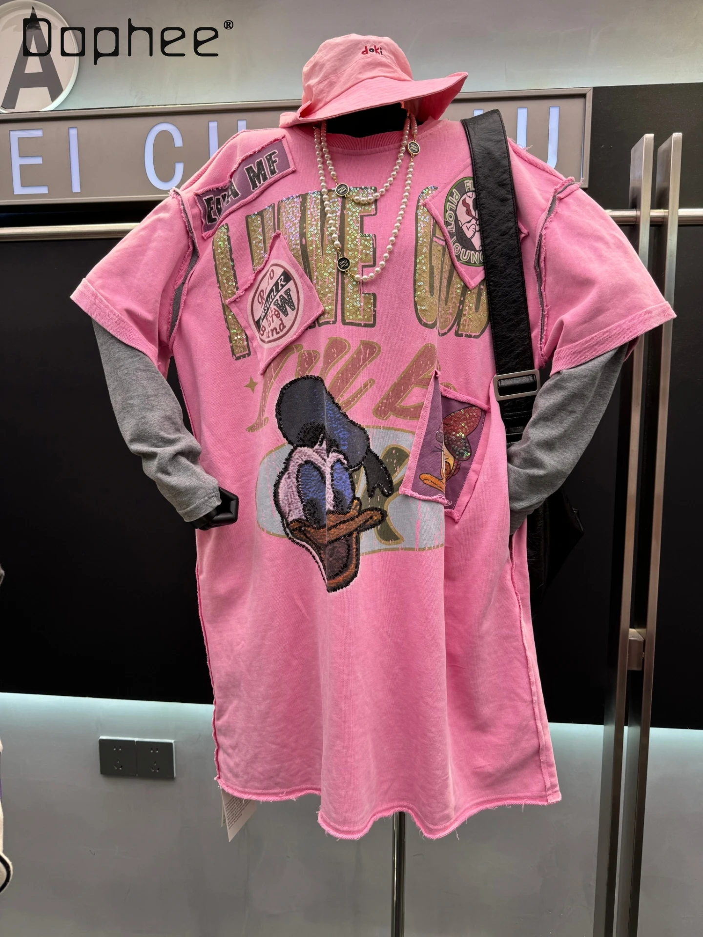 European Style Print Loose Casual Sweatshirt 2025 Autumn New Mid-Length Oversized Colorful Cartoon Long Sleeve Sweatshirt Women