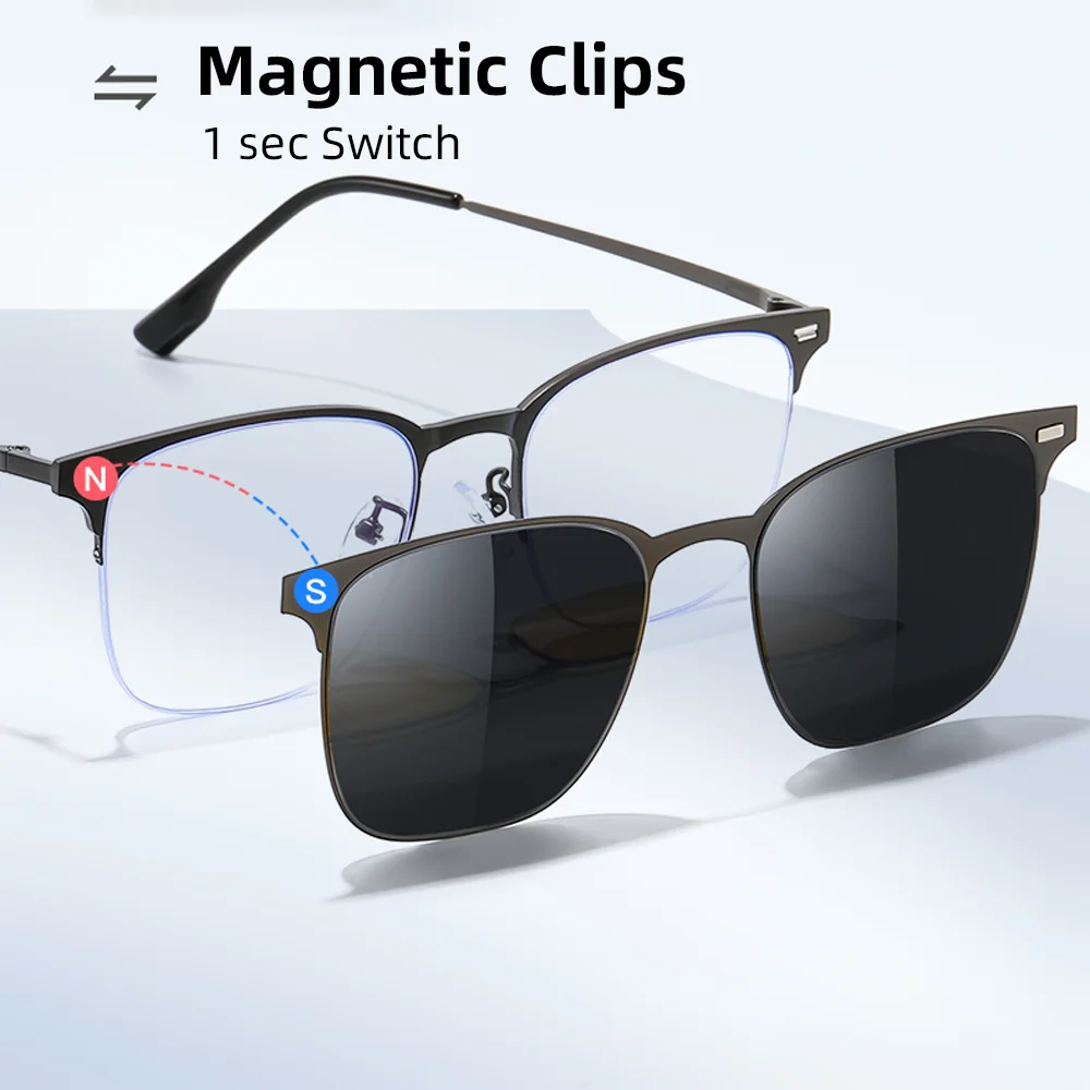 VIVIBEE Customized Prescription Glasses 3 in 1 Magnet Clip on Titanium Polarized Sunglasses Optical Eyeglasses Photochromic