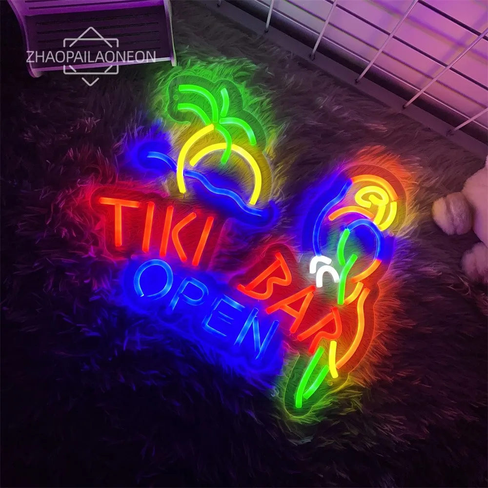 Tiki Bar Open Led Neon Sign Neon Lights For Seaside Beer Bar Decor Wall Hanging Pub Club Party Decoration Business Signboard USB