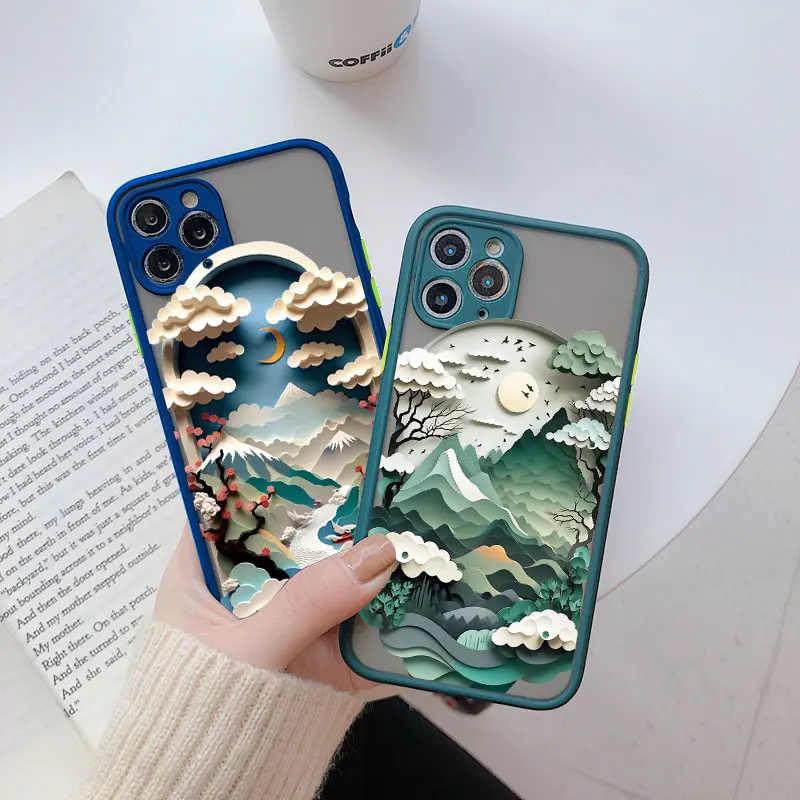 Landscape Printing phone case For iPhone XS X XR 16 14 11 12 13 15 Pro Max Mini 7 8 Plus Mountains And Rivers Shockproof Cover