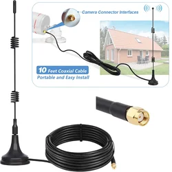 Cable de extensión de antena Wifi de 2,4 GHz, antena de refuerzo WiFi de rango de 10dbi y 5X + Base magnética de 10 pies para cámara de seguridad WiFi/enrutador WiFi