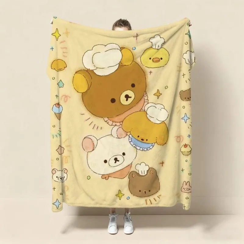 Rilakkuma Flanelldecke, kreatives, hochwertiges Anime-Cartoon-Design, digital bedruckt, verdickt, warm, weich, für Männer und Frauen, als Schlafdecke geeignet. – Detail 4