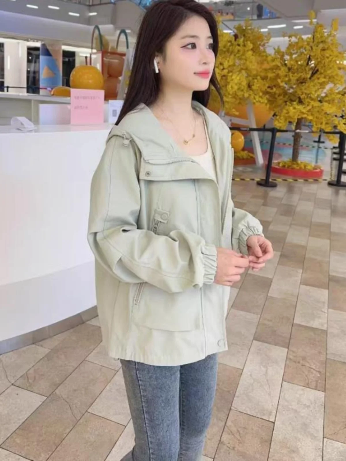 

Свободная женская куртка с длинными рукавами, модная осенняя одежда, повседневная ветровка цвета бобового зерна, чувственная верхняя одежда