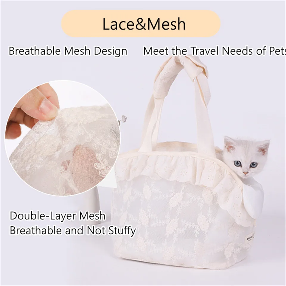 Imagem -02 - Hanpanda-portátil Double-layer Lace Mesh Bolsa para Outing Respirável Cat Bolsa Shopping Bolsa Removível e Lavável Small Dog Bolsa Versão Coreana