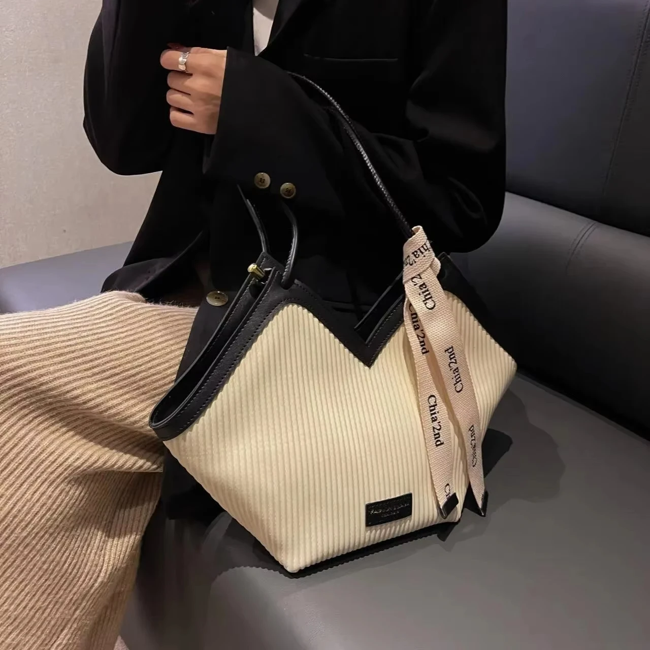 Korean Style Big Bag Women's Bag Casual All-match Canvas Bag Commuter Shoulder Bag Student Tote Bag
