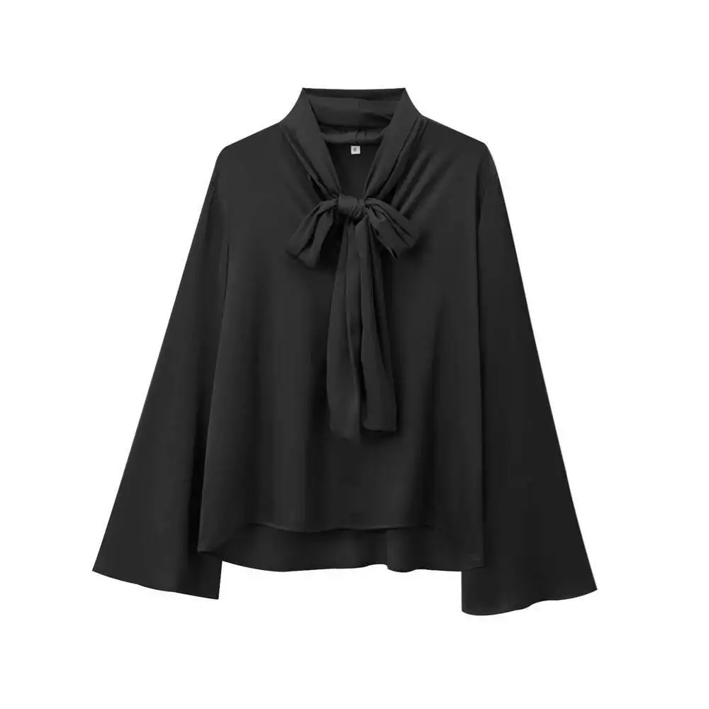 منتج جديد لخريف وشتاء 2025 ملابس نسائية غير رسمية قميص فضفاض على الموضة مزين بفيونكة ورقبة دائرية وأكمام طويلة