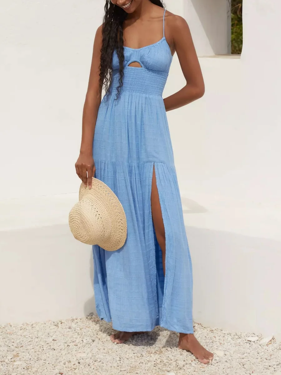 Y2K Weißes rückenfreies Maxikleid für Damen, sexy Neckholder-Abendkleid mit Schnürung für Sommerpartys, Urlaub