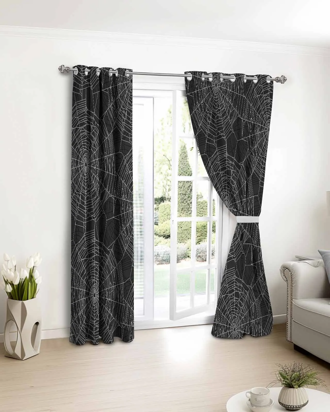 

Halloween Cobweb Texture Curtains For Kitchen Bedroom Window Treatment Curtains for Living Room Home Decor Drapes
