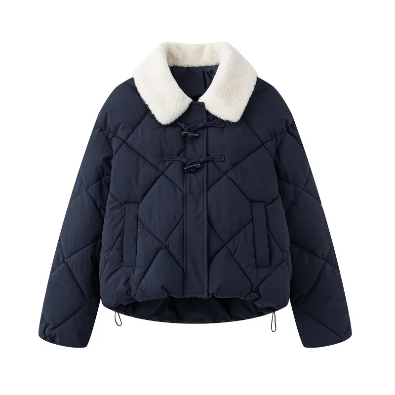 

Autumn Winter New Women Trendy Cotton Jacket Cotton Coat with Spliced Wool Collar Thick Warmth Female Coats