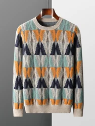 New Chic Men 100% Wool Sweater Long Sleeve Cashmere Pullover Autumn Winter Vintage Soft Warm Knitwear O-Neck Casual Jumpers