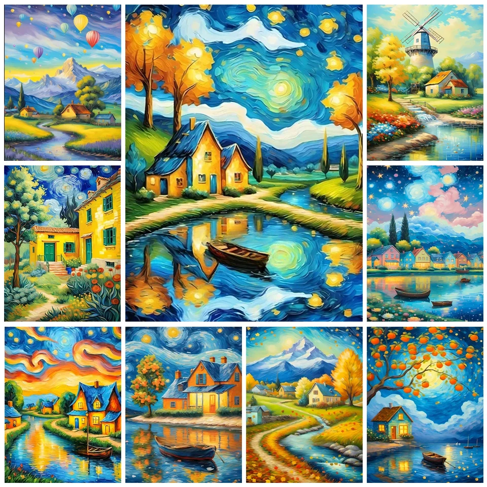 Full Square/Round Diamond Painting Set House Starry Sky Embroidery Mosaic Fantasy Landscape Home Decor