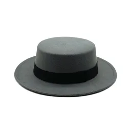 Chapéu Fedora de aba larga feminino, boné de jazz clássico, boliche, parte superior plana, lã, feltro, retrô, estilo britânico, novo, outono, inverno