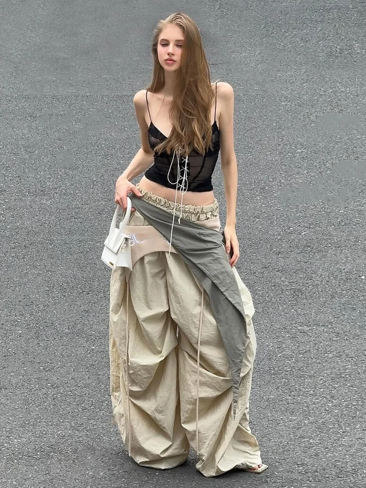 

Прозрачный укороченный топ Weird Puss Faion Street Sle на бретельках, женские свободные широкие брюки, комплект весны 2025, женский ансамбль