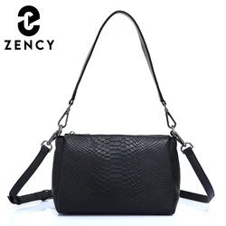 Zency Women Genuine Leather Crossbody Bag Fashion Soft Cowhide Alligator Handbag Female Shoulder Bag Big Capacity Messenger Bag