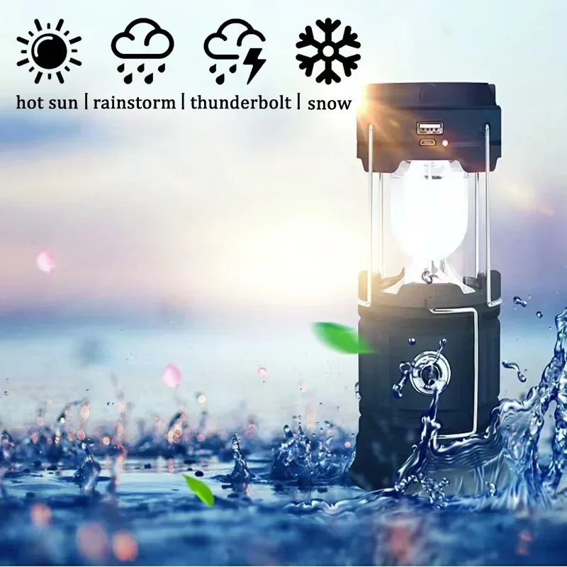 Solar LED Portable Lantern Telescopic Torch Lamp Multi-function Outdoor Camping Emergency Tent Lamp Outdoor Lighting