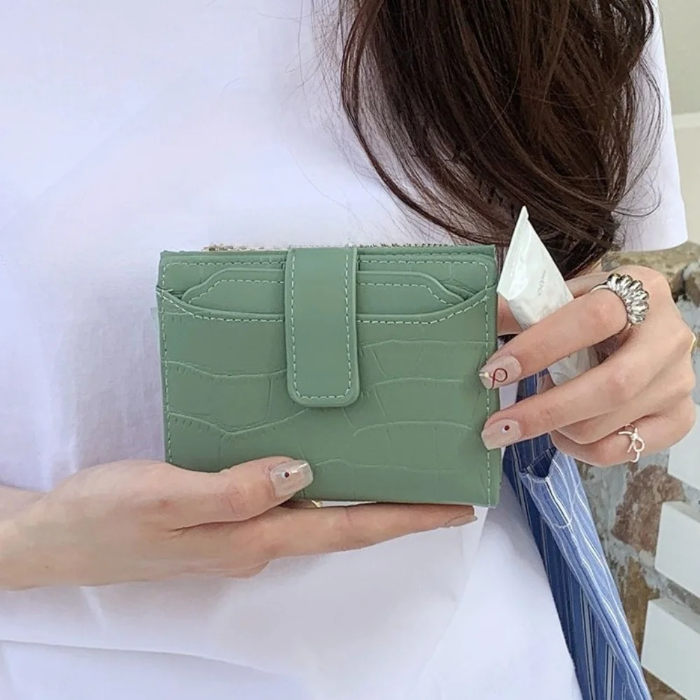 

Storage Bag Solid Color Folding Wallet Two-fold Multiple Card Women Short Wallet Korean Style Zipper PU Card Bag Business