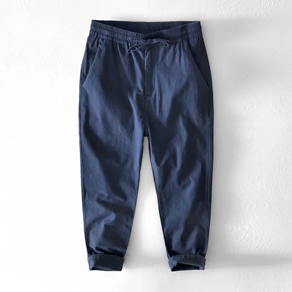 

Japanese Vintage Cotton Pants Men 2026 Spring Summer New Solid Color Multi-pocket Ankle Loose Casual Tapered Long Trousers