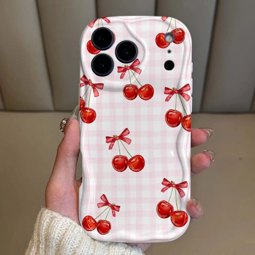 

Cherry Creative Pink Pattern Phone Case For iPhone 17 16 15 14 13 12 11 XR Air Mini Pro Plus Max Wave Oil White Soft Shockproof