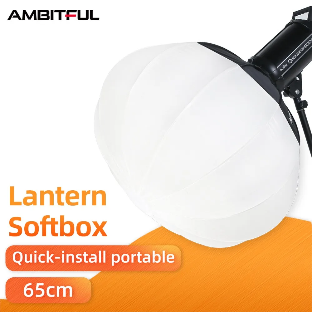 

AMBITFUL 65cm 25.6" Lantern Foldable Quick-install Portable Round Shape Softbox Light for Bowens Elinchrom Studio Flash